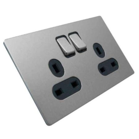 RR-13 Amp 2Gang switched socket-Brushed SS Finish VN6662M-B-BSS